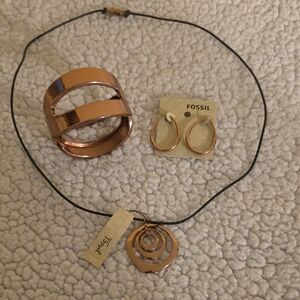 Fossil Rose Gold Necklace and Jewelry Set